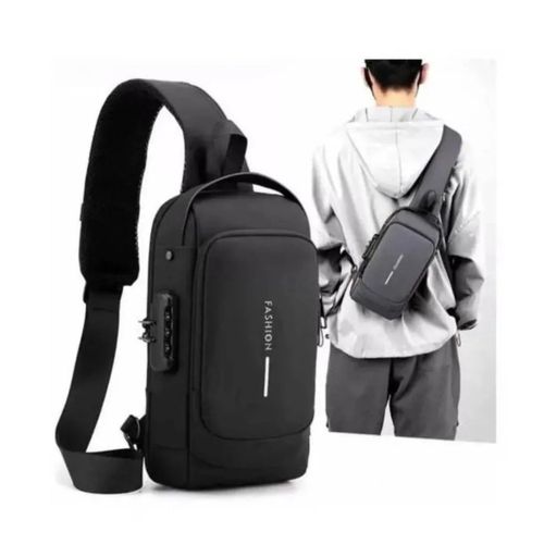 Morral Elegante Tipo Mochila Antirrobo De Hombre Con Carga Usb Pechera Negro