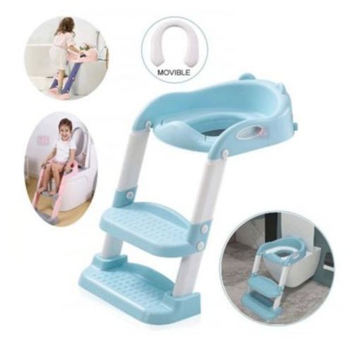 ASIENTO DE INODORO DE ENTRENAMIENTO CON ESCALERA PLEGABLE CELESTE