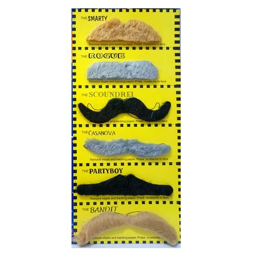 Set x 6 bigotes multicolor falsos disfraz Halloween fiesta mexicana