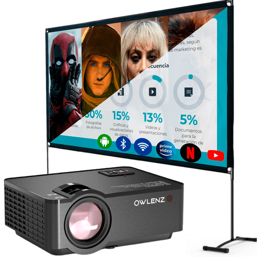 Proyector Smart Wifi Bluetooth Sd150 + Ecran Blanco Owlenz H120Z