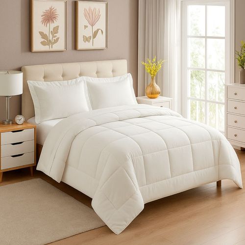EDREDON NUBE HOGAR KING DAILY SET CUADROS ALGODON + FUNDAS DE ALMOHADA PERLA