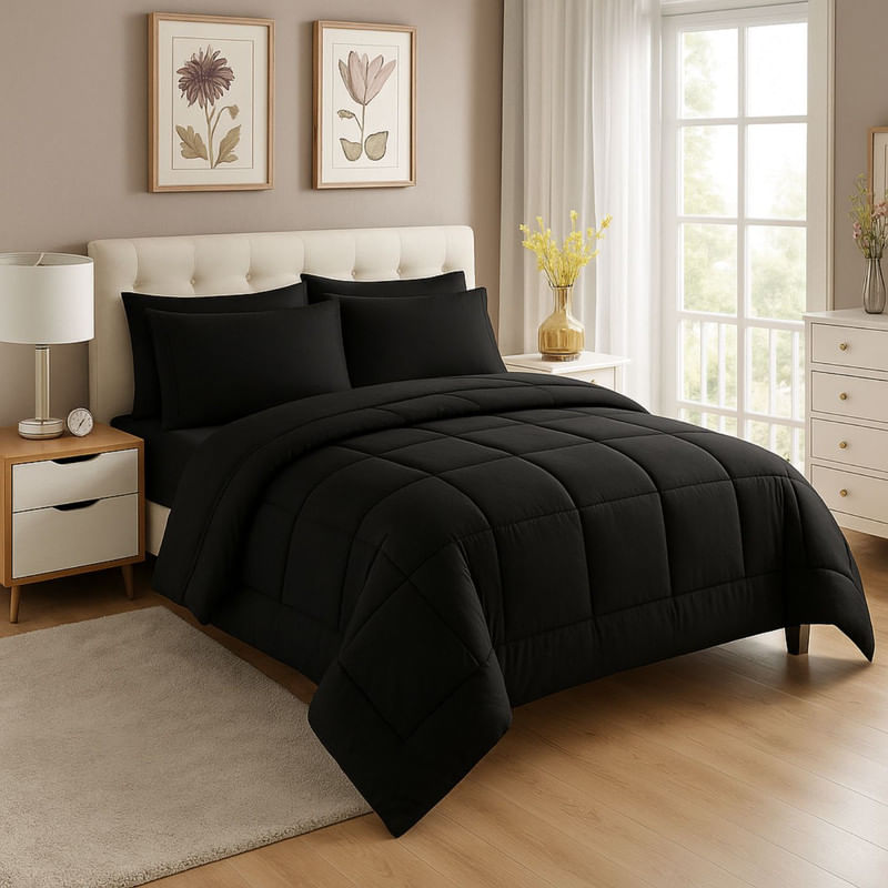 EDREDON-NUBE-HOGAR-2-PLAZAS-DAILY-SET-CUADROS-ALGODON---FUNDAS-DE-ALMOHADA-NEGRO