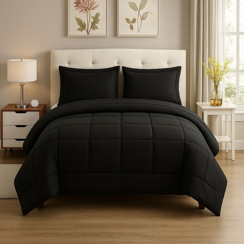 EDREDON-NUBE-HOGAR-2-PLAZAS-DAILY-SET-CUADROS-ALGODON---FUNDAS-DE-ALMOHADA-NEGRO
