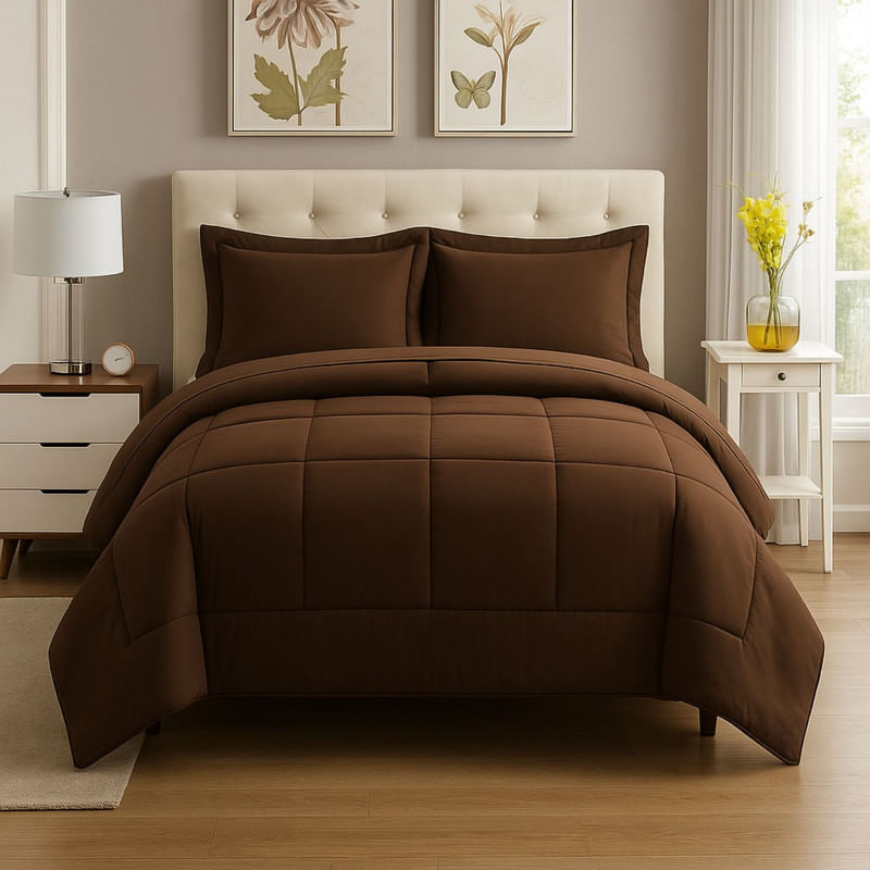 EDREDON-NUBE-HOGAR-2-PLAZAS-DAILY-SET-CUADROS-ALGODON---FUNDAS-DE-ALMOHADA-MARRON