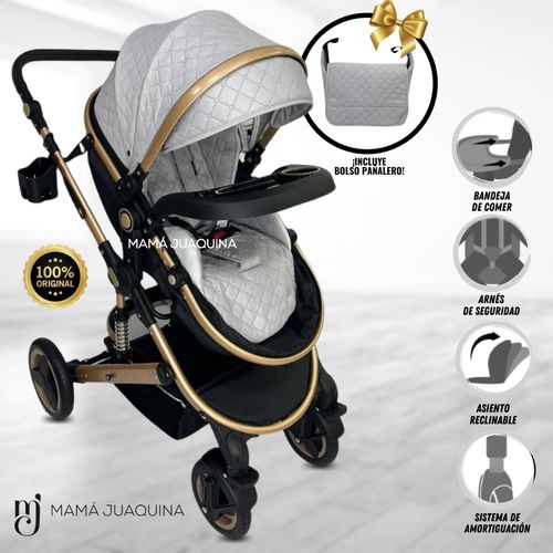 Coche Moisés «LUMIERE» Con Bolso Pañalero - Gris