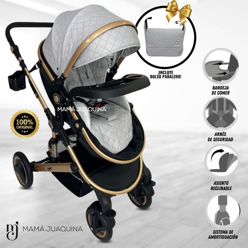 Coche-Moises-«LUMIERE»-Con-Bolso-Pañalero---Gris