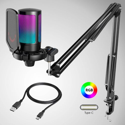 Micrófono Fifine A6T con Soporte de Brazo -RGB para PS4/PS5 PC - Black