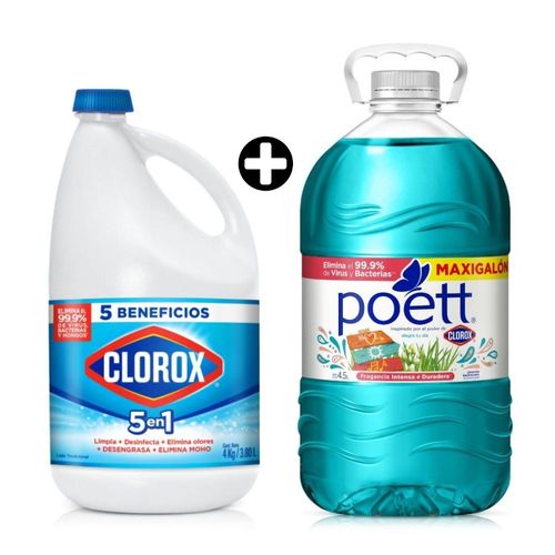 COMBO Limpiador Poett Alegra tu día 4.5 litros + Lejía Tradicional 1 gl Clorox
