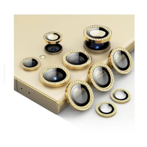 Micas de Camara Individuales Piedras Dorado para Samsung S24 Plus