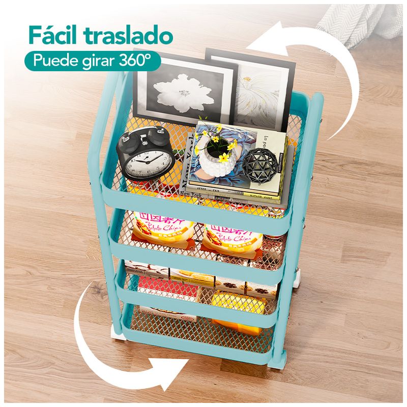 Carrito-Organizador-4-Niveles-con-Ruedas-Multiusos-para-Baño-Cocina-Turquesa-JY8