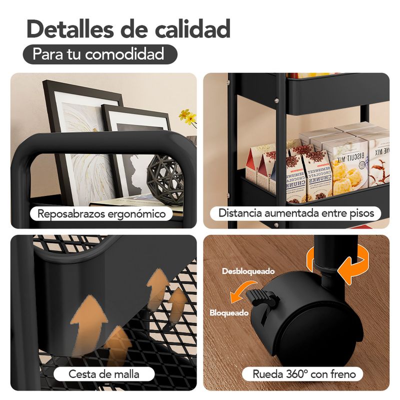 Carrito-Organizador-4-Niveles-con-Ruedas-Multiusos-para-Baño-Cocina-Negro-JY8