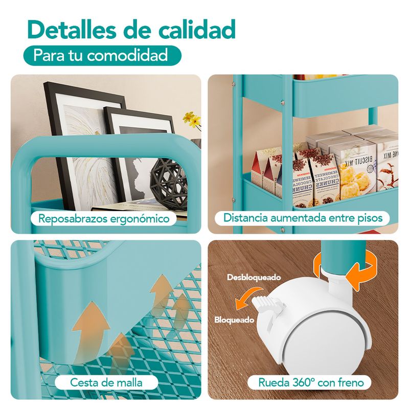 Carrito-Organizador-4-Niveles-con-Ruedas-Multiusos-para-Baño-Cocina-Turquesa-JY8