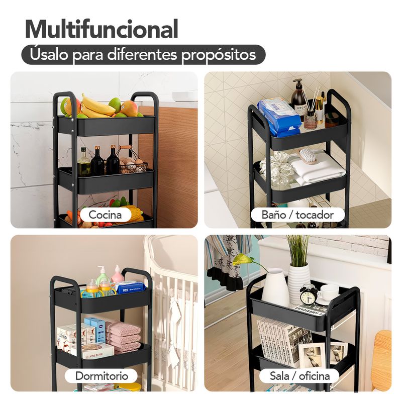 Carrito-Organizador-4-Niveles-con-Ruedas-Multiusos-para-Baño-Cocina-Negro-JY8