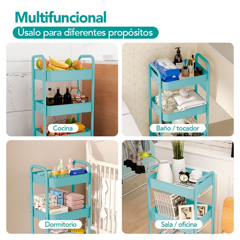 Carrito-Organizador-4-Niveles-con-Ruedas-Multiusos-para-Baño-Cocina-Turquesa-JY8