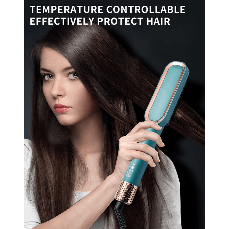 Peine-Cepillo-Alisador-Electrico-Multifuncional-5-Niveles-de-Temperatura-Verde