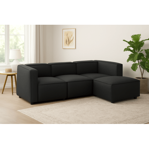 Sofá Vitoriano Clásico - Negro + Banqueta de Regalo