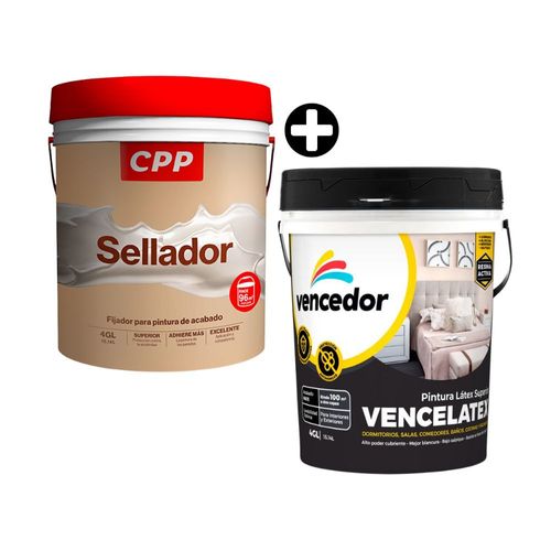 COMBO Pintura Latex Vencelatex Mate Nuevo Blanco 4 galones Vencedor + Sellador CPP 4 galones