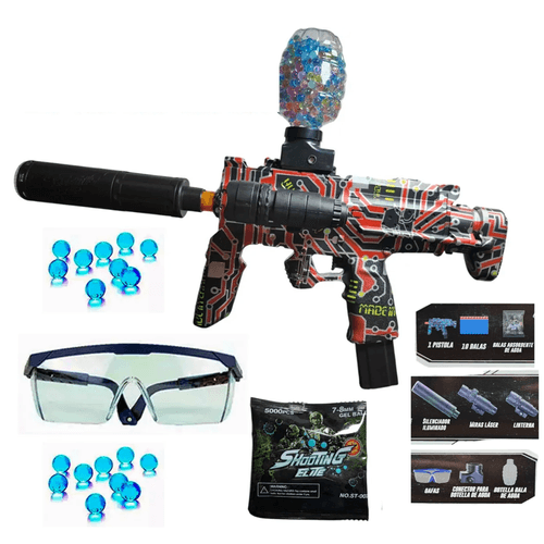 Pistola Hidrogel 2en1 Mp7 Luz Rgb Linterna Silenciador Lasér