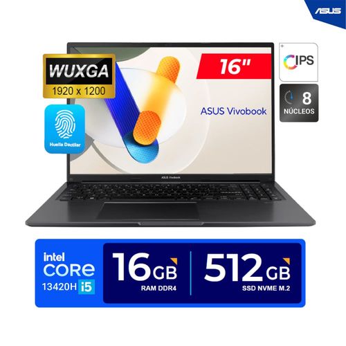 LAPTOP ASUS VIVOBOOK 16 / 16.0" WUXGA, IPS / Core i5-13420H, 4.60GHz / 16GB DDR4, 512GB SSD, FREEDOS