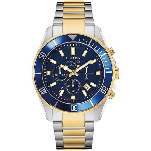 Reloj Bulova Marine Star 98B230 Fecha Cronometro Plateado Dorado Azul