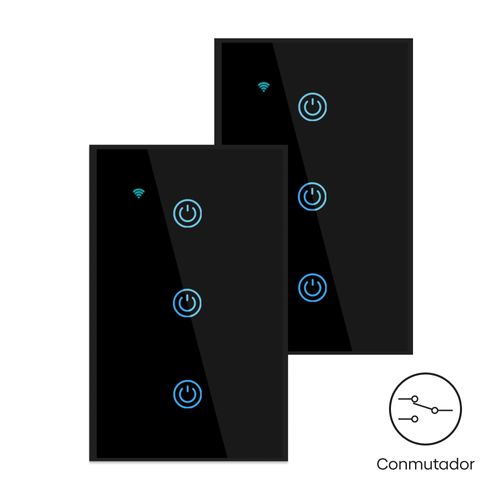 Conmutador Inteligente Wifi 3 Botones Negro Pack 2 Unidades - Nexio