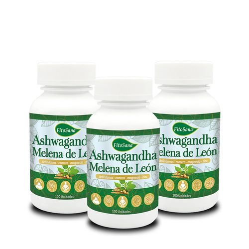 PACK 3 ASHWAGANDHA CON MELENA DE LEON FITOSANA - CAPSULAS 100U