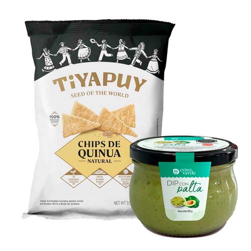 Pack Chips de Quinua TIYAPUY Natural Bolsa 100g + Dip con Palta CASA VERDE Frasco 225g