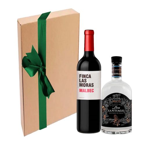 GIFT BOX VINO LAS MORAS MALBEC + PISCO DON SANTIAGO M/V QUEBRANTA