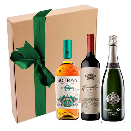 GIFT BOX RON BOTRAN 8 AÑOS + CAVA SEGURA VIUDAS RESERVA BRUT+VINO ESCORIHUELA GRAN RESERVA MALBEC