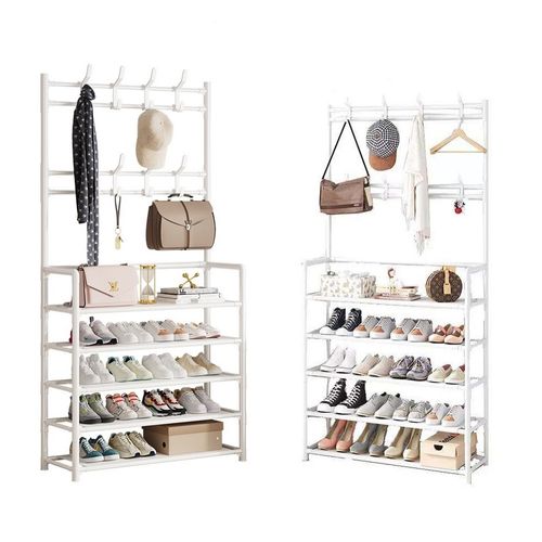 Zapatera con perchero organizador de 5 niveles 171cm Alto - Blanco