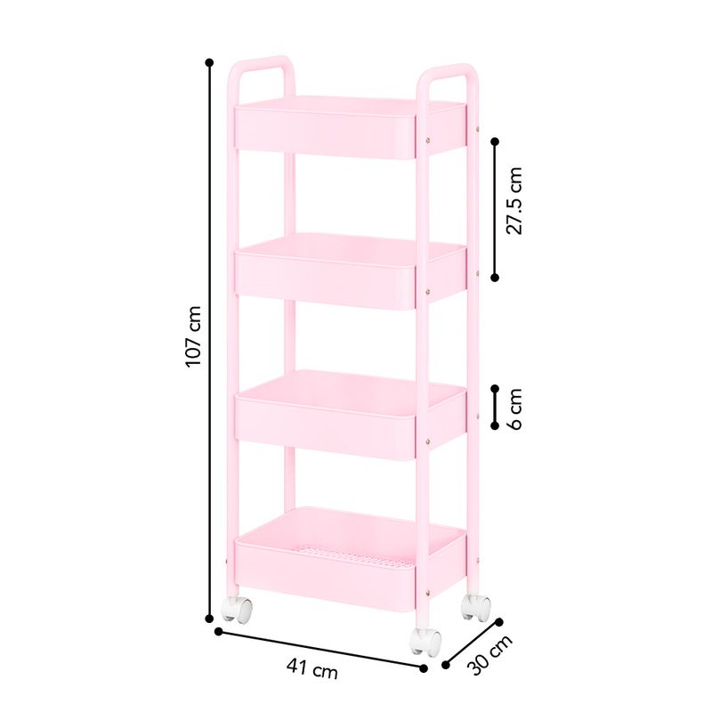 Carrito-Organizador-4-Niveles-con-Ruedas-Multiusos-para-Baño-Cocina-Rosado-JY8