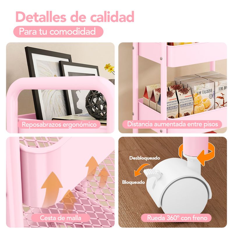 Carrito-Organizador-4-Niveles-con-Ruedas-Multiusos-para-Baño-Cocina-Rosado-JY8
