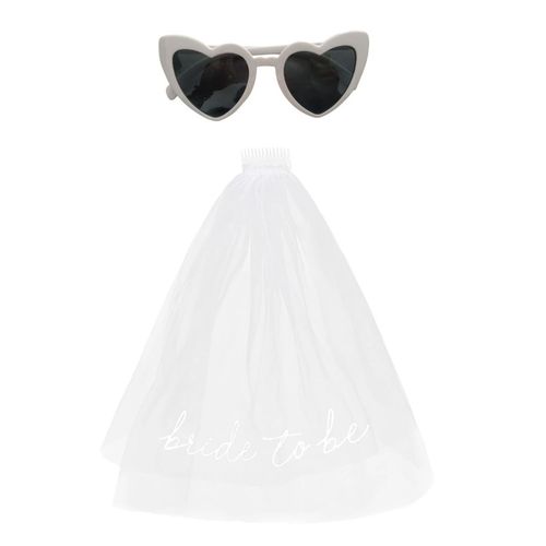 Set de lentes corazón y velo blanco para la novia despedida de soltera