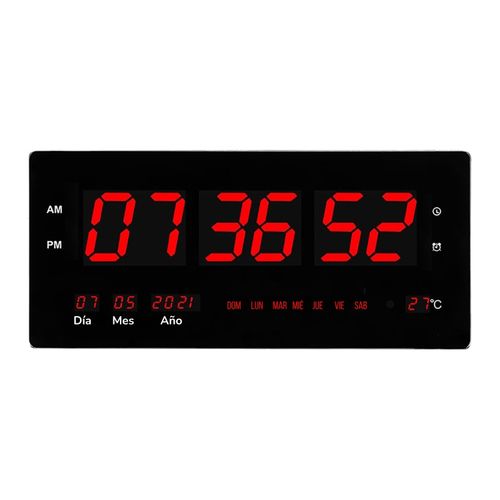 Reloj Digital de Pared 46x22cm Fecha, Hora y Temperatura Rojo Led