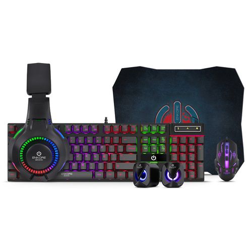 PACK TECLADO AUDIFONOS PARLANTES MOUSE Y PAD GAMER ENKORE BRAIN 5 ENT-G1005-5