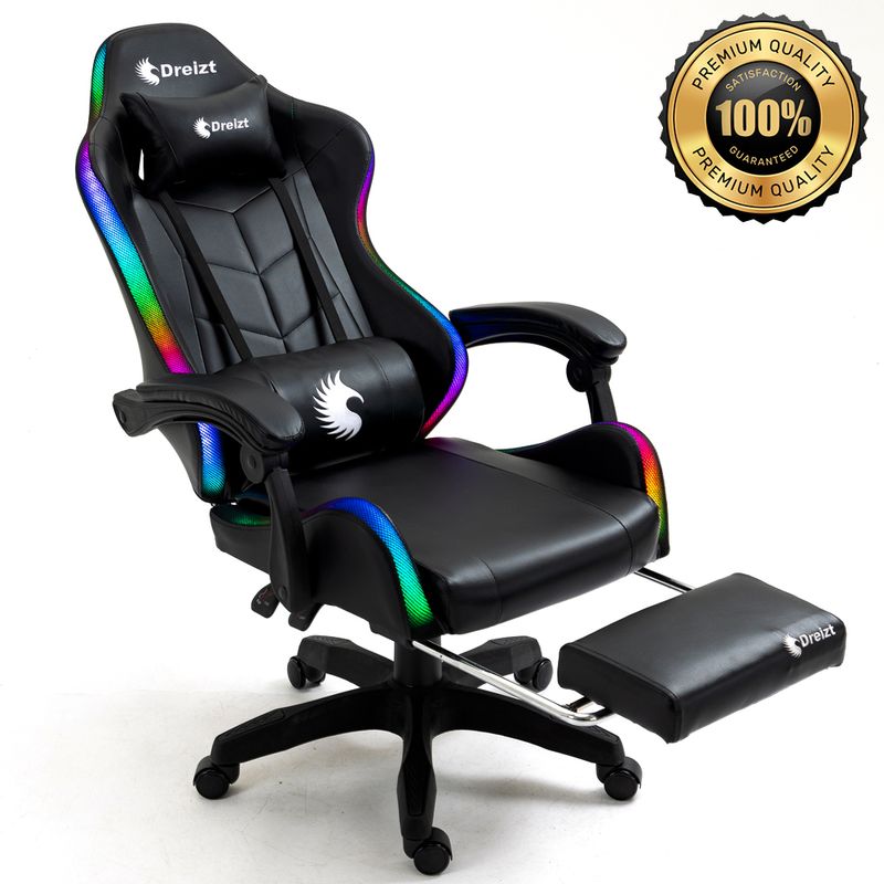 Silla-Gamer-Ergonomica-Dreizt-Shine-RGB-Series-Negro-Luces-con-Posapies-Reclinable