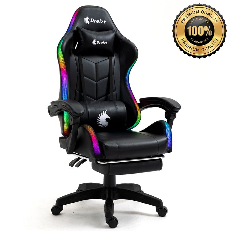Silla-Gamer-Ergonomica-Dreizt-Shine-RGB-Series-Negro-Luces-con-Posapies-Reclinable