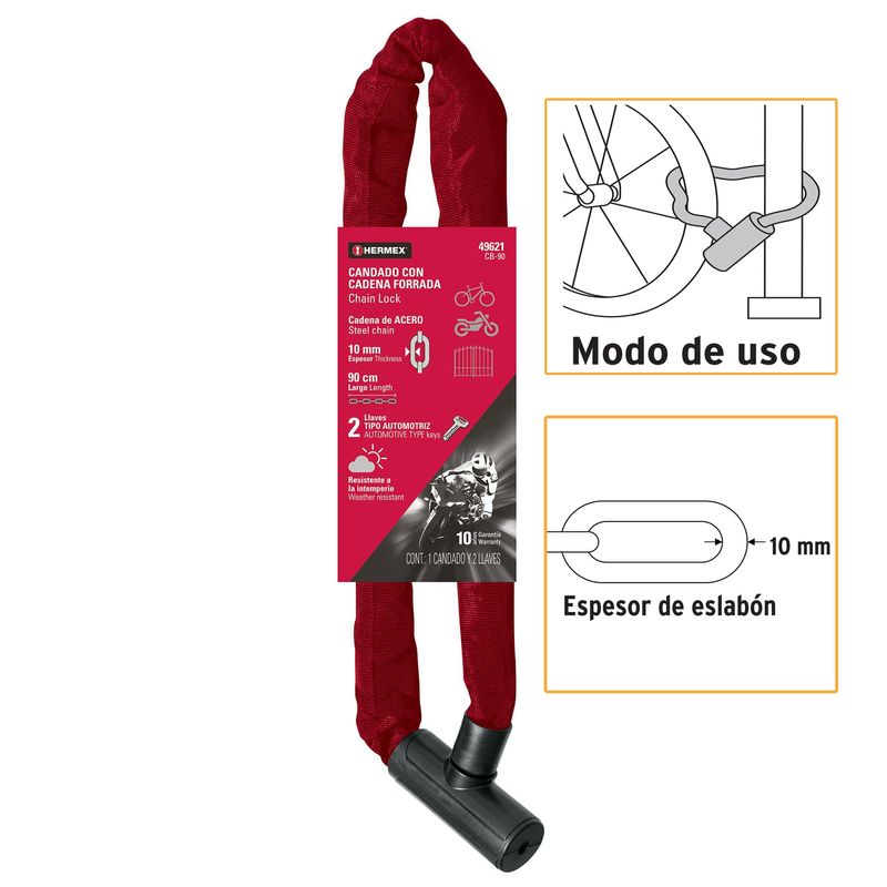 Candado-con-cadena-forrada-de-10-mm-Hermex-CB-90-Moto-Bicicleta