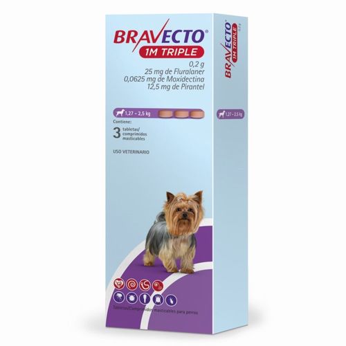 Antipulga Bravecto 1.27- 2.5KG x 3 Tab Protección 111 Días