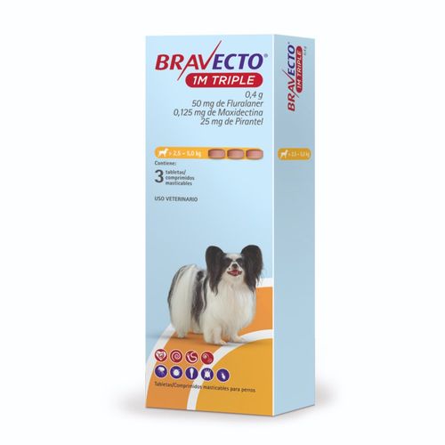 Antipulga Bravecto 2.5- 4KG x3 Tab Protección Total 111 Días