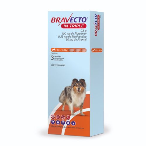 Antipulga Bravecto 5 -10KG x 3 Tab Protección Total 111 Días