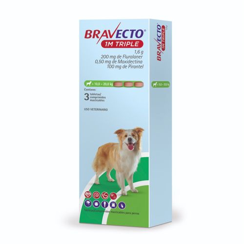 Antipulga Bravecto 10-20KG x 3 Tab Protección Total 111 Días