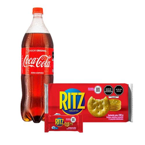 Pack Gaseosa COCA COLA Sabor Original Botella 1.5L + Galletas Saladas NABISCO RITZ Original Bolsa 12un