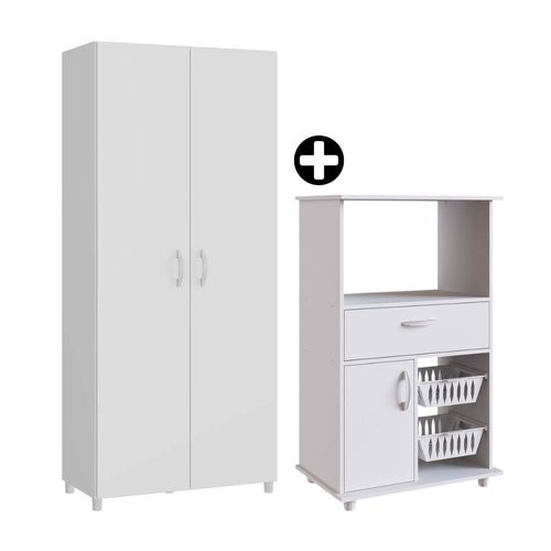 COMBO Orange: Mueble despensero Dalia MDP 80x182cm Blanco + Mueble Multiuso para Microondas Dalia MDP 1 Puerta + Cajón Blanco