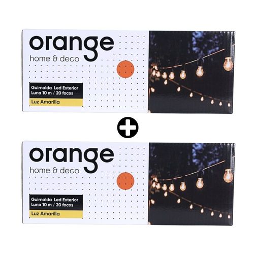 COMBO Orange: 2 Guirnaldas LED Luna 20 Focos Luz Cálida 10m IP65 Negro