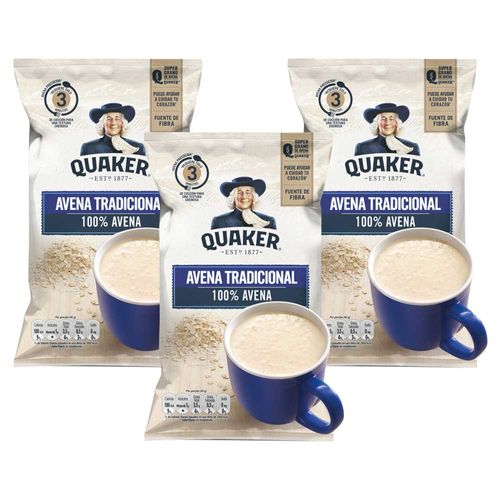 Pack Avena QUAKER Tradicional Bolsa 500g x 3un