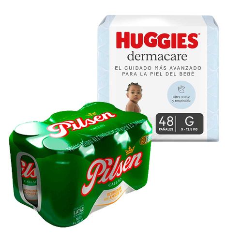 Pack Cerveza PILSEN 6 Pack Lata 355ml + Pañal HUGGIES Dermacare Talla G Paquete 48un