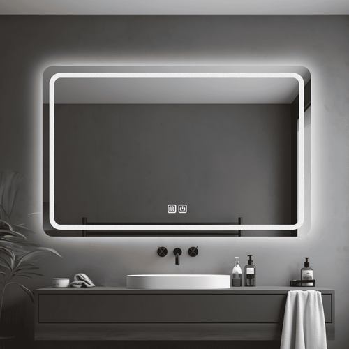 Espejo LED Naranja Horizontal 110x70cm 4mm + Antiempaño Luz Blanca