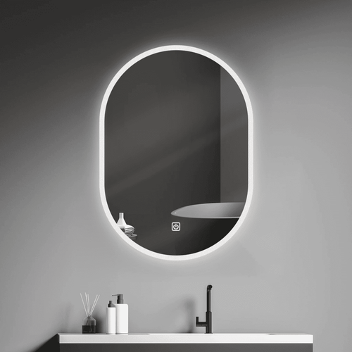 Espejo LED Naranja Oval 49x70cm 4mm Luz en Marco Blanca