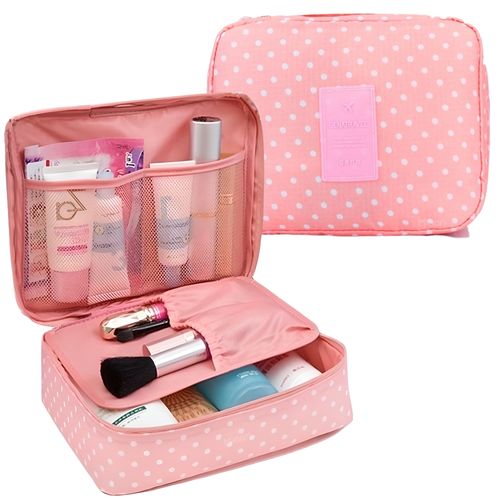 Neceser Organizador de Maquillaje Portátil Bolso de Viaje Rosa Puntos V2